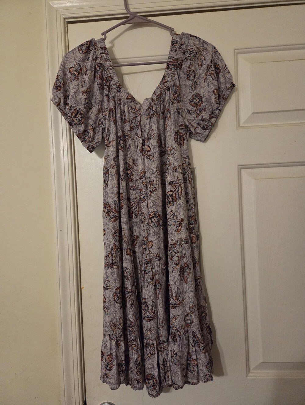Maurices Floral Maxi Dress in Light Gray with Brown Accents